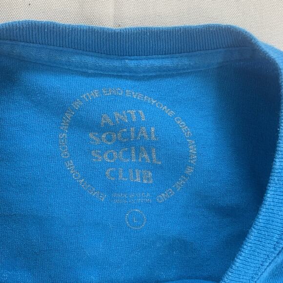 Anti Social Social Club T Shirt Mens Large International Ocean Blue Cotton Hype - Picture 3 of 7
